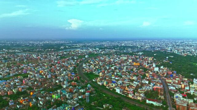 4K Aerial Top down Buildings and Apartment with Multiple Building aerial. Urban Buildings and Apartment at bridge road at Delhi. Cinematic cityscape drone shot. Noida Buildings.
