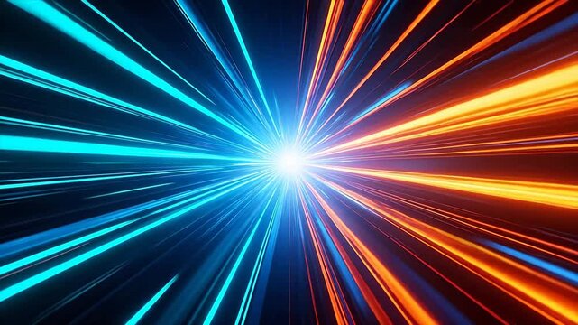 Abstract light beams converging in dark space