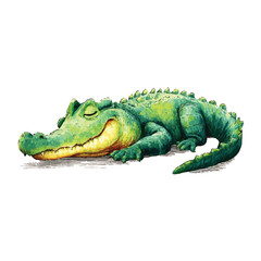 Fototapeta premium Sleeping Green Crocodile Closeup Side View.