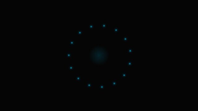 A glowing blue ring of light dots arranged in a circular pattern on black
