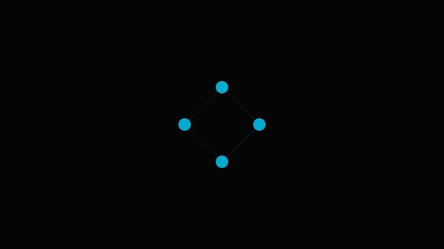 Four bright blue dots arranged in a square formation on a dark background
