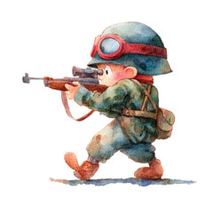 Fototapeta premium Soldier child with toy gun playing.