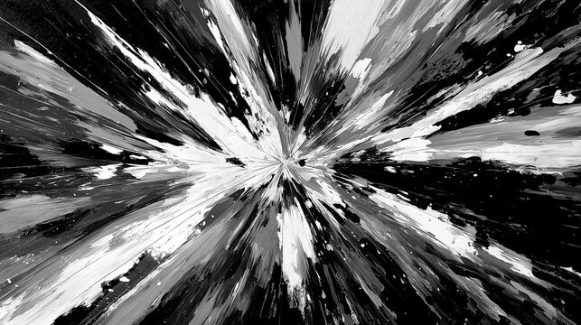 モノクロの放射状ブラシストローク抽象背景 ダイナミックなスピード感のあるアートテクスチャ