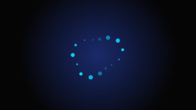 Abstract blue loading spinner icon with circular dots on a dark background