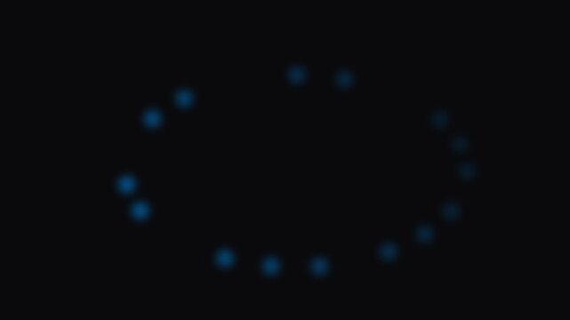 A series of glowing blue dots arranged in an oval pattern on black background