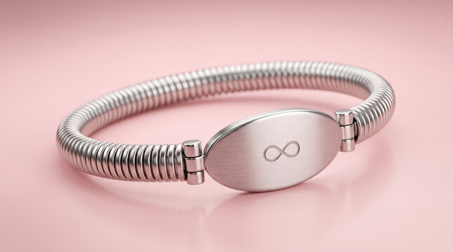 Elegant silver bracelet with infinity symbol charm on a soft pink background representing eternal love, friendship, commitment, timeless jewelry, minimalist fashion, luxury gift and style