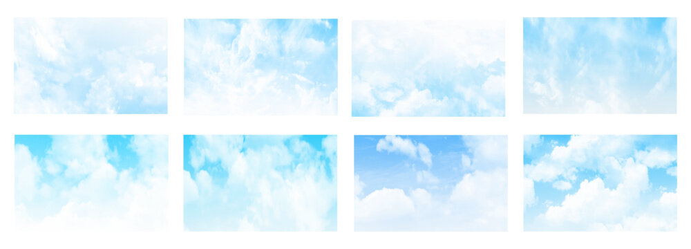 Abstract light blue sky texture collection for graphic design. Template collection of blue skies for copy space text