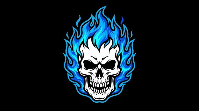 Stylized skull engulfed in vibrant blue flames