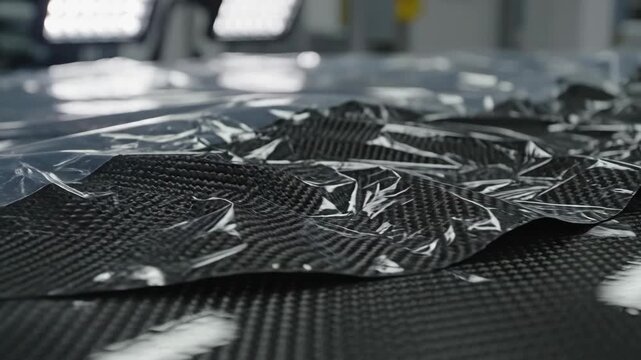 100mm Macro Texture of Wrinkled Vacuum Bag Plastic Over Carbon Fiber Layup