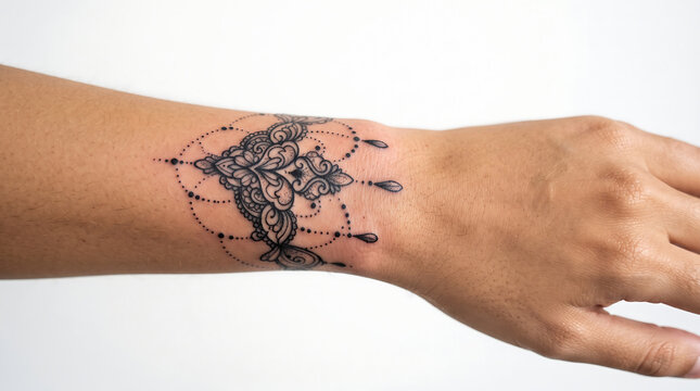 Geometric Dotwork Mandala Tattoo on Wrist