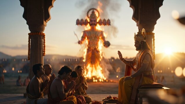 Shri Ram Celebrating Victory of Good Over Evil During Dussehra Ravan Dahan Festival