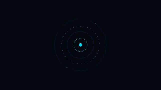 Abstract blue circular neon ring pattern on a deep black background