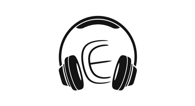 Over-ear headphones with electronic e symbol icon.