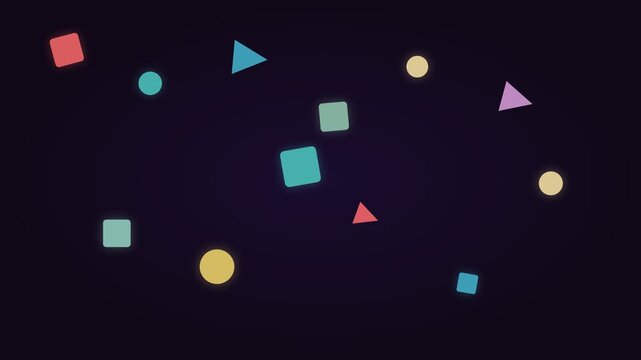 Minimalist geometric shapes floating against a deep dark navy blue background