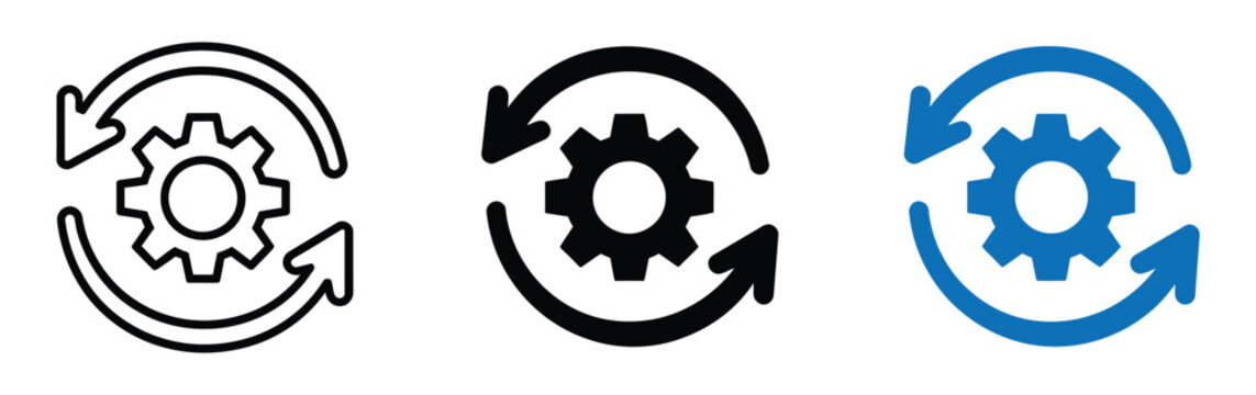 Sync process gear icon featuring update, refresh, automation, and workflow management for modern vector illustration