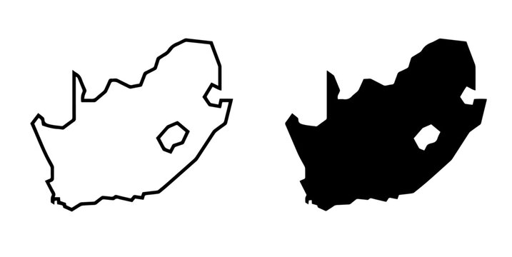 Black and white vector map silhouettes of South Africa.