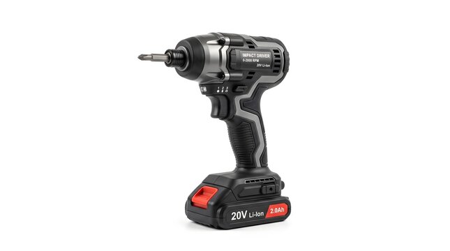 Cordless electric impact driver power tool on white background