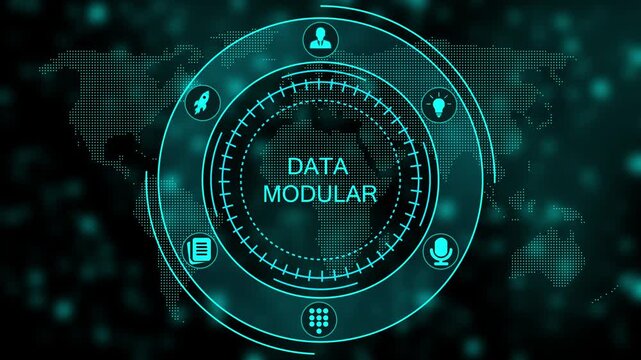 Data Modular Infographic Template with and Map Background for Business and Technology Presentations