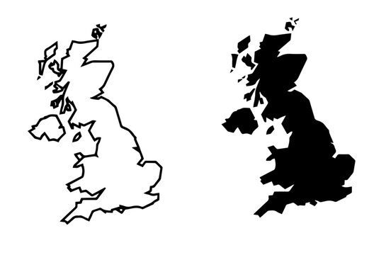 United Kingdom map outline and solid silhouette vector isolated icon set