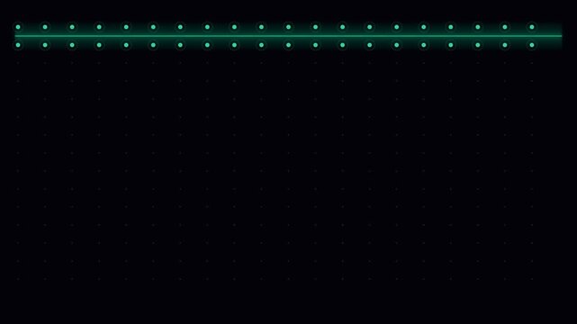 Minimalist glowing green dots arranged in a horizontal line pattern