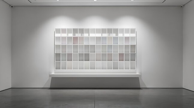 Modern Art Installation in a White Gallery Space with Spotlights.