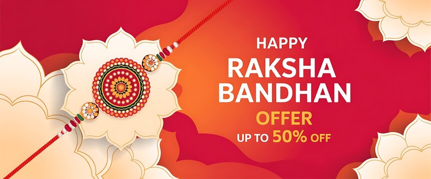 Happy raksha bandhan festival banner with decorative rakhi and floral background