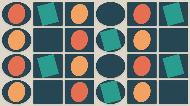 Minimalist geometric pattern featuring circles and squares in a grid layout