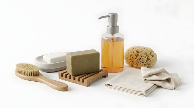 Natural honey and beeswax products on wooden surface.