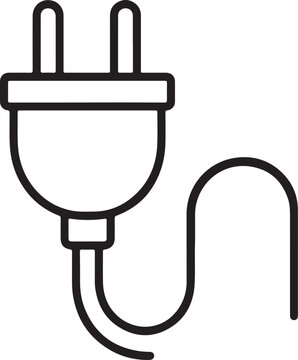 Simple black outline icon of an electric power plug with a long cable Vector