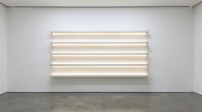 Modern Art Installation with Horizontal Fluorescent Lights in a White Gallery Space.
