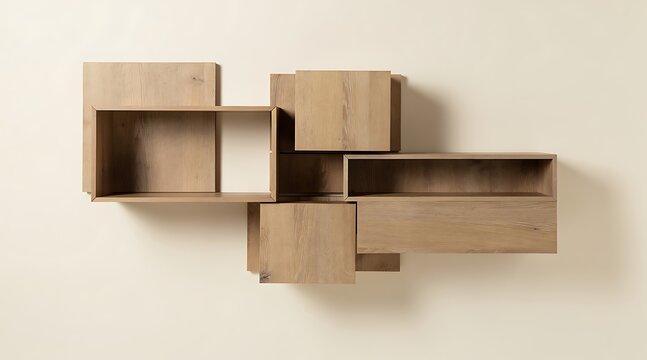 Modern Modular Wall Shelving Unit with Asymmetrical Design.