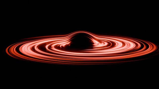 Black hole event horizon with glowing orange accretion disk motion footage