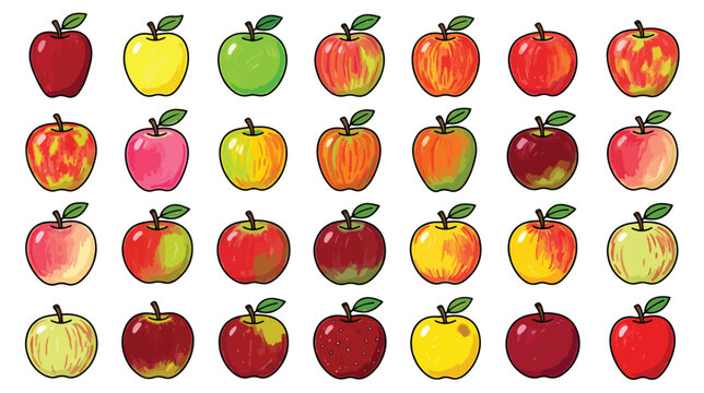 Crayon Style Apple Variety Icon Set Illustration