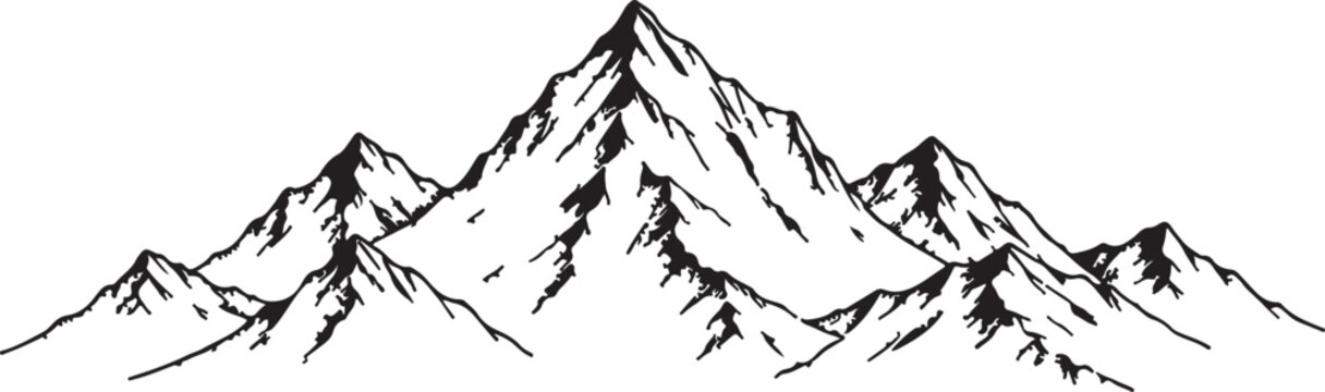 Black and white ink sketch drawing of a high mountain range peak Vector