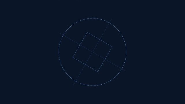 Minimalist geometric technical drawing of a square and circle on a grid