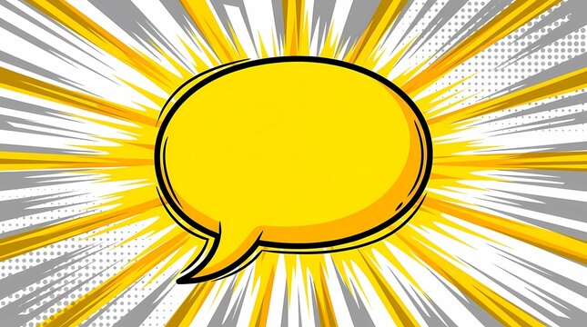 Yellow pop art speech bubble on comic burst background