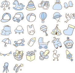 Fototapeta premium Baby shower boy blue toy