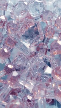 Crystal clear cellular forms reshape continuously while preserving organized patterns with refined optical realism throughout.