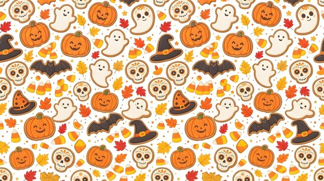 Festive halloween pumpkin border pattern spooky autumn seamless repeat for designs