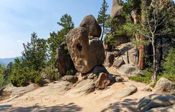 Paul Bunyan's Boot Rock Formation Along Hiking Trail in Rocky Mountain National Park