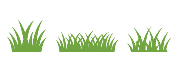 Grass tuft icons illustrating green lawn shrubs and flat botanical landscape elements with clean minimalist vector graphics for game environment props, nature backgrounds, pasture scenes, and outdoor  © ARIF AHMED 05