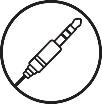 Black outline icon of an audio jack plug inside a circular frame Vector