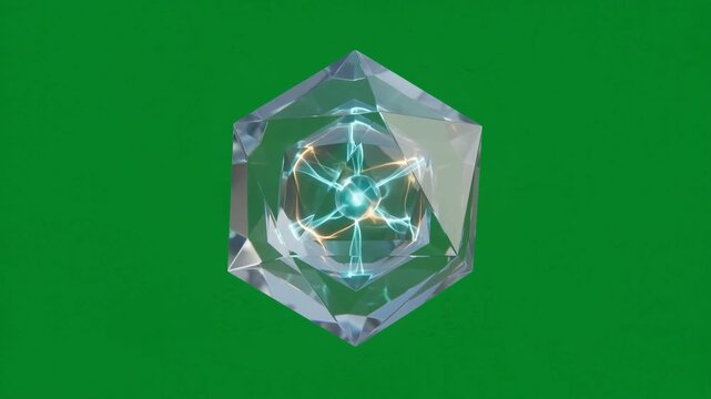 Clear hexagonal gem pulses with inner light