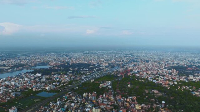 4K Aerial Top down Buildings and Apartment with Multiple Building aerial. Urban Buildings and Apartment at bridge road at Delhi. Cinematic cityscape drone shot. Noida Buildings.