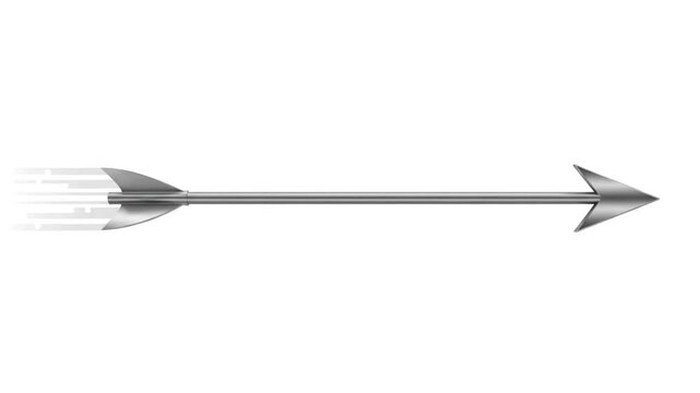 A metallic arrow flying forward with motion blur on white background