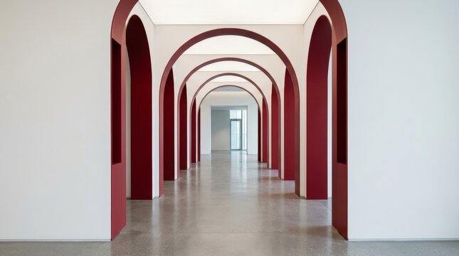 Red Arches in a Long Corridor.