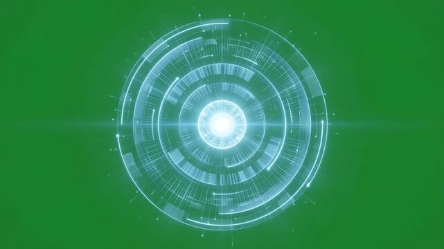 Circles glow with cool blue energy against green background