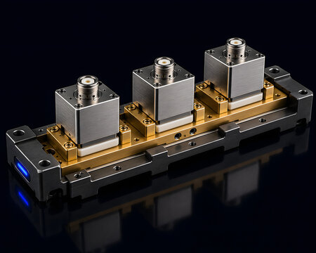 Cryogenic RF Attenuator Thermal Sink Bar 3D Render for Quantum Computing Measurement Wiring