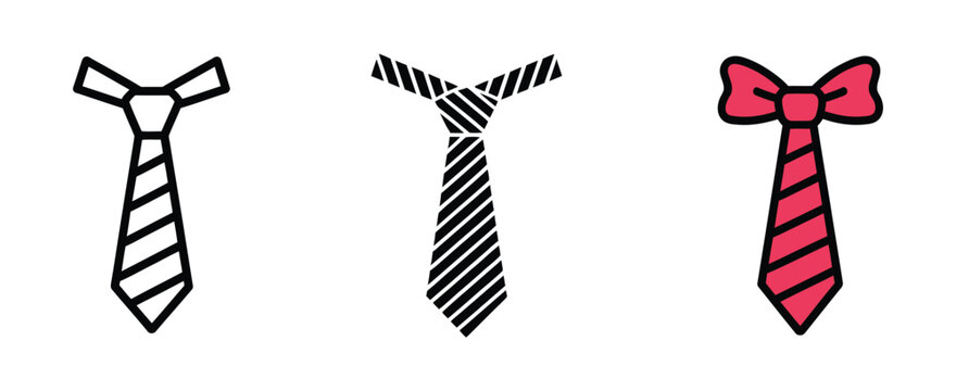 Necktie icons featuring professional suit collar and formal business attire symbols with clean minimalist vector graphics for corporate branding, office dress code, gentleman fashion, and executive st