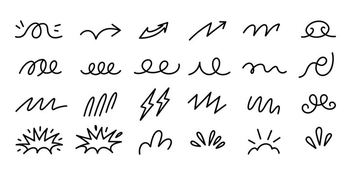 Set of hand drawn doodle arrows icons and shapes for design elements